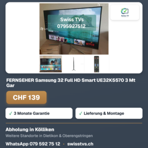 FERNSEHER Samsung 32 Full HD Smart UE32K5570 3 Mt Gar