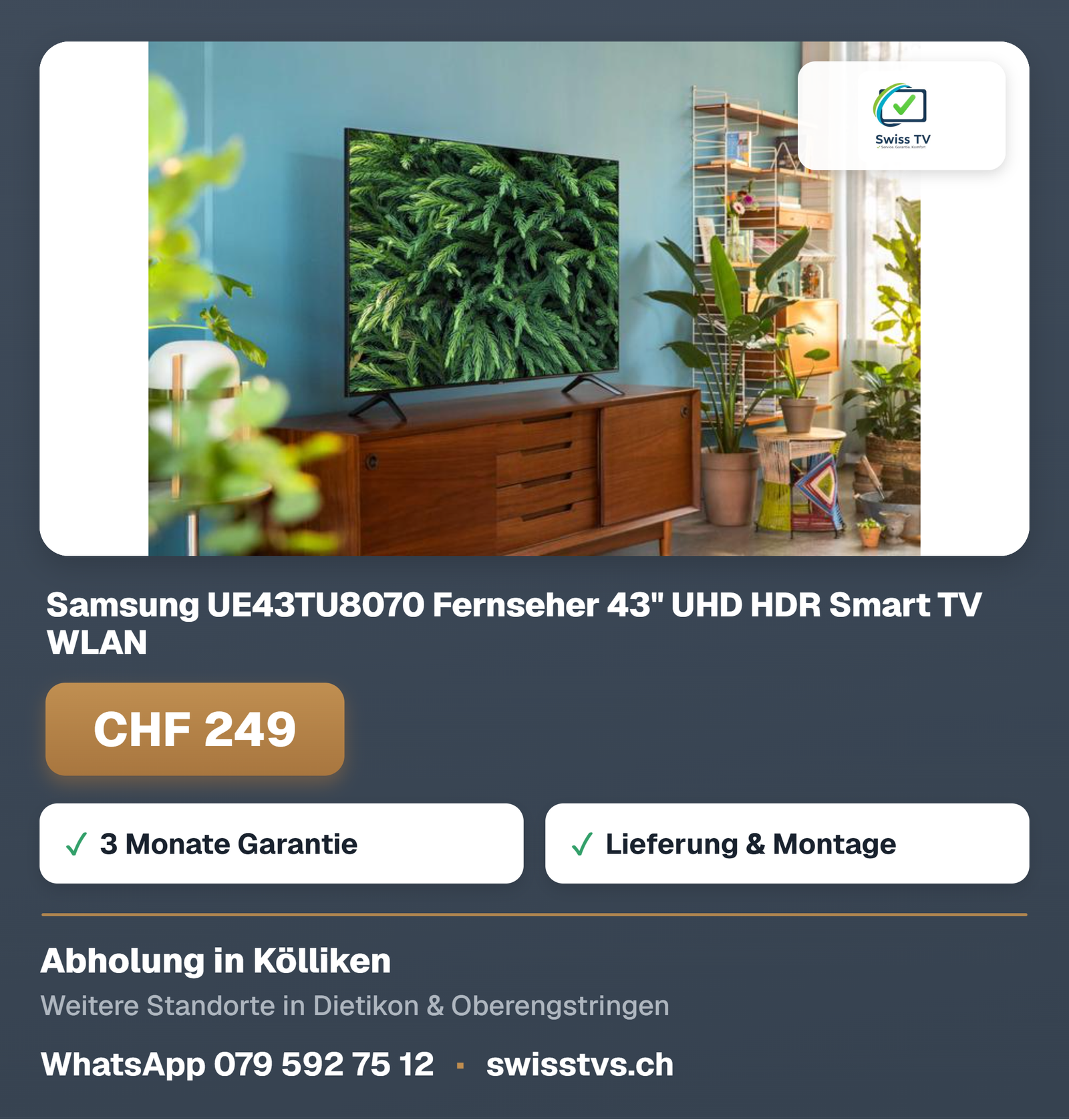 Samsung UE43TU8070 Fernseher 43" UHD HDR Smart TV WLAN