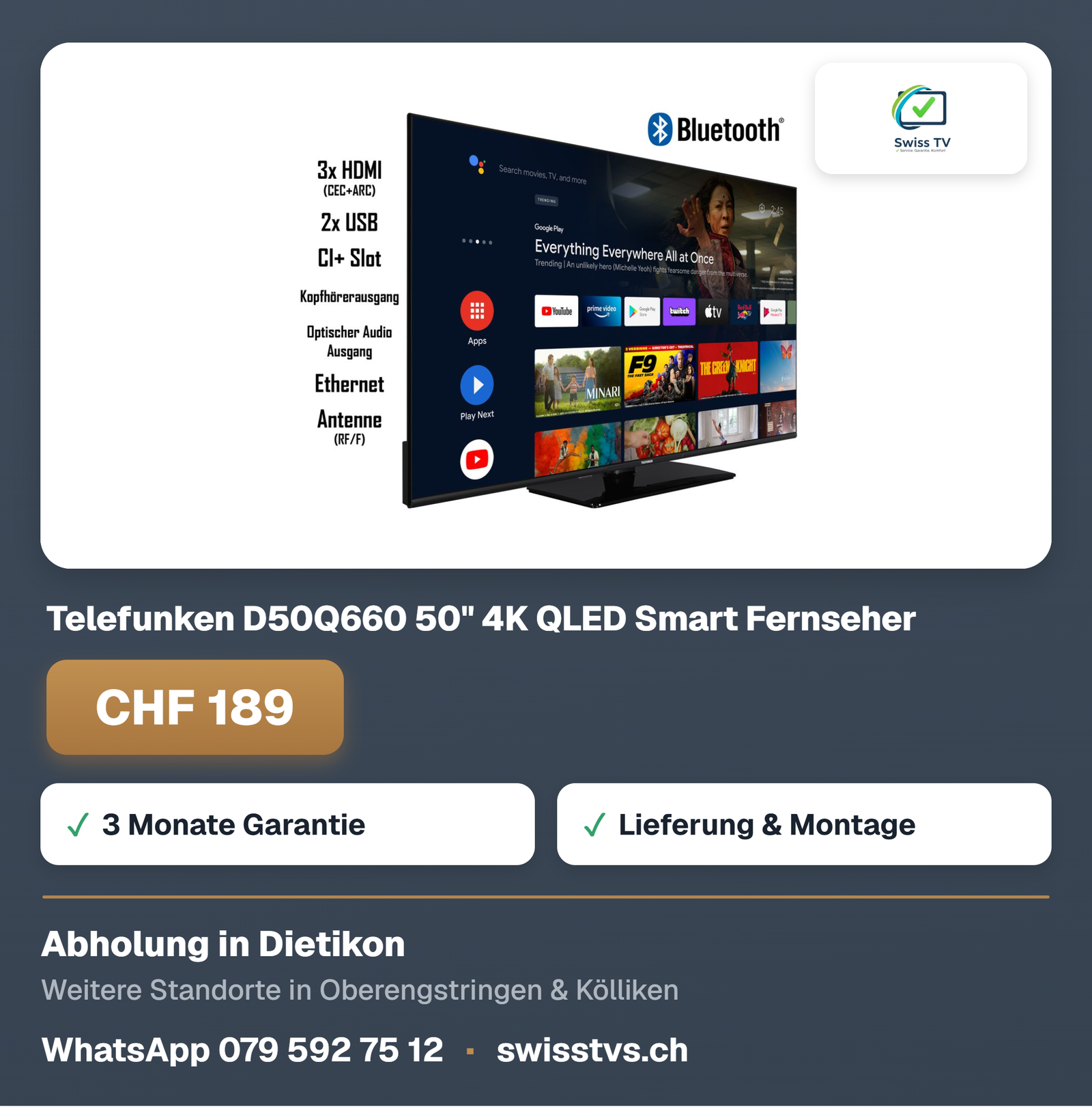 Telefunken D50Q660 50" 4K QLED Smart Fernseher