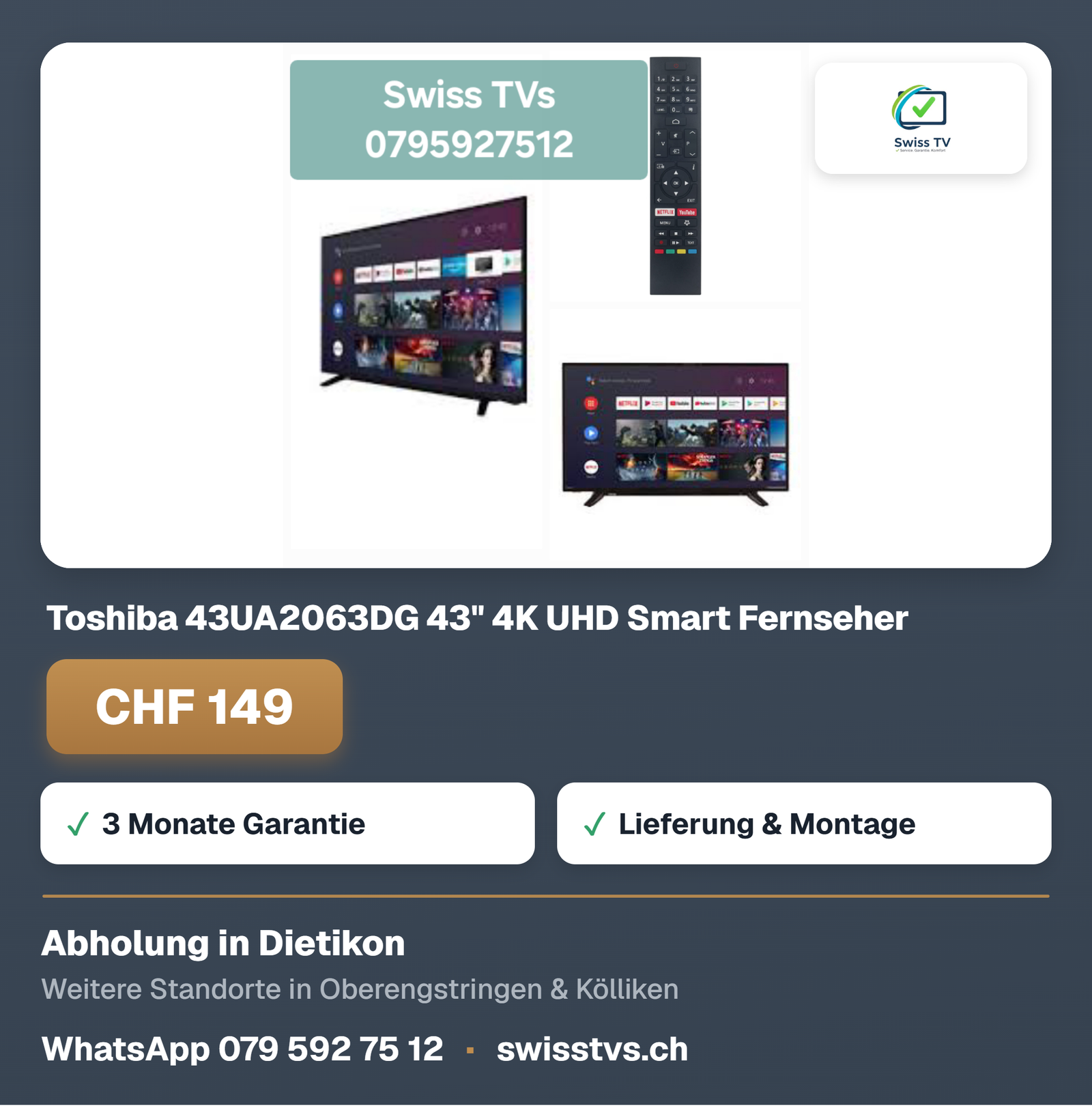 Toshiba 43UA2063DG 43" 4K UHD Smart Fernseher