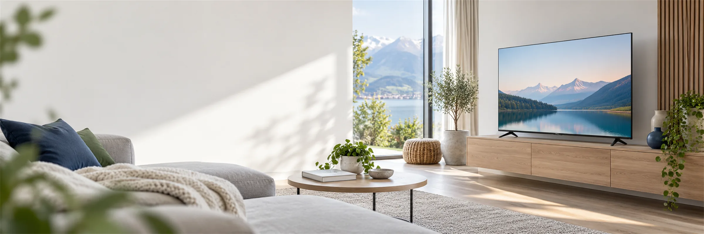 Fernseher im hellen Wohnzimmer – mit Garantie